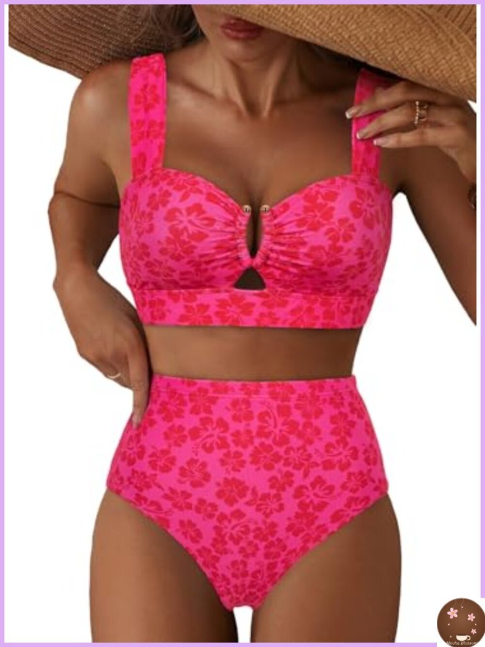 Women's High Waisted 2 Piece Bikini Set with U-Wire Push Up Top
